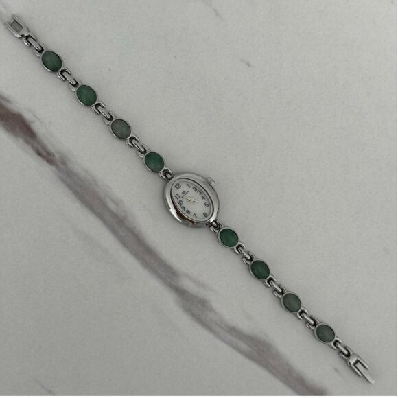 Sku0458 Retro Silver Green Gemstones Women Minimalist Watch Bracelet + gift bag main image 7